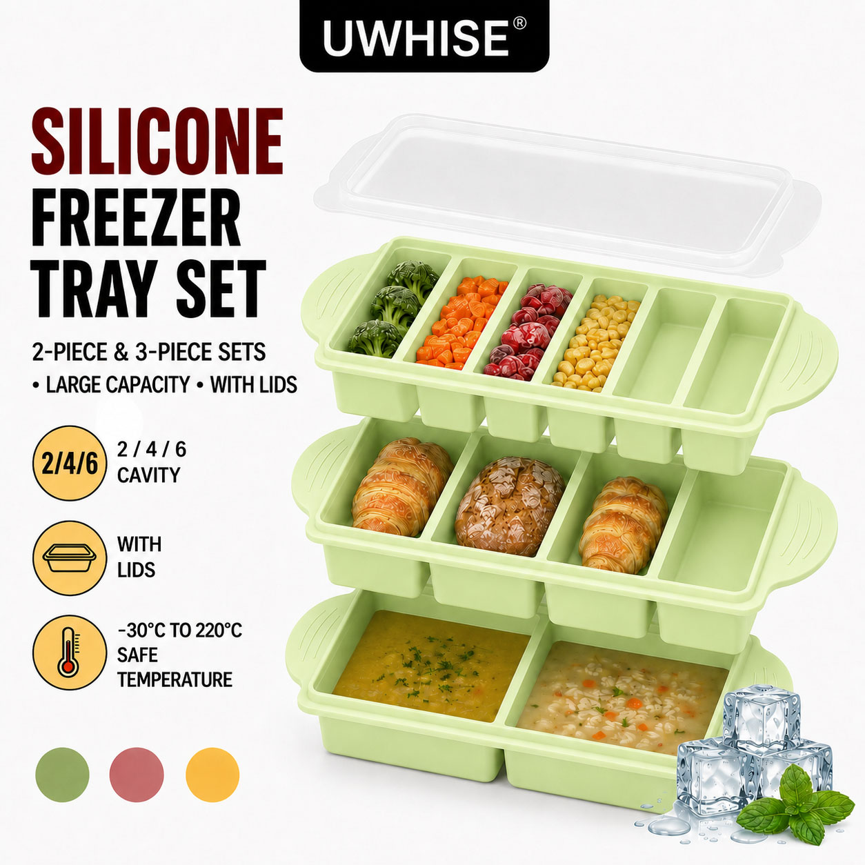 Meal Prep Menu - Uwhise 2/3 PACK Silicone Freezer Tray