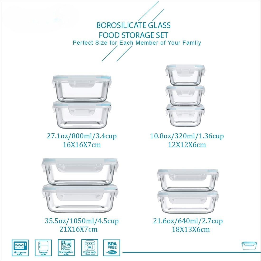 18 Piece Glass Food Storage Co - огляд і ціна Glass Container Set